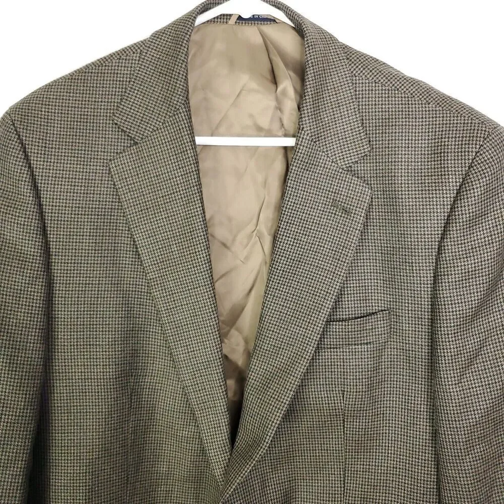Ralph Ralph Lauren Blazer Mens 42L Houndstooth Academia Silk Wool Career Money